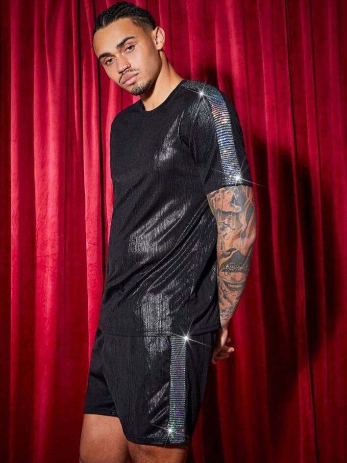 Uptown Funky Men's Sparkly Panel Casual Sleepwear T-shirt & Short Set